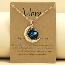 Libra Zodiac Gemstone Necklace Gold Tone Mother's Day Gift