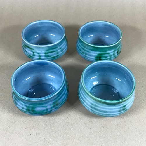 4er Set Lamorna Cornwall Studiokeramik blau und grün Suppen- oder Dessertschalen