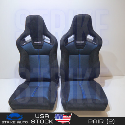 SR7 Recaro Style Suede/ Mesh Black & Blue Seats BUCKET Drift Race Racing Seat
