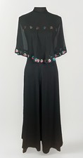 VTG 70s Wide Leg Jumpsuit Sheer Cape Overlay Small Black Retro Party Glam Mod