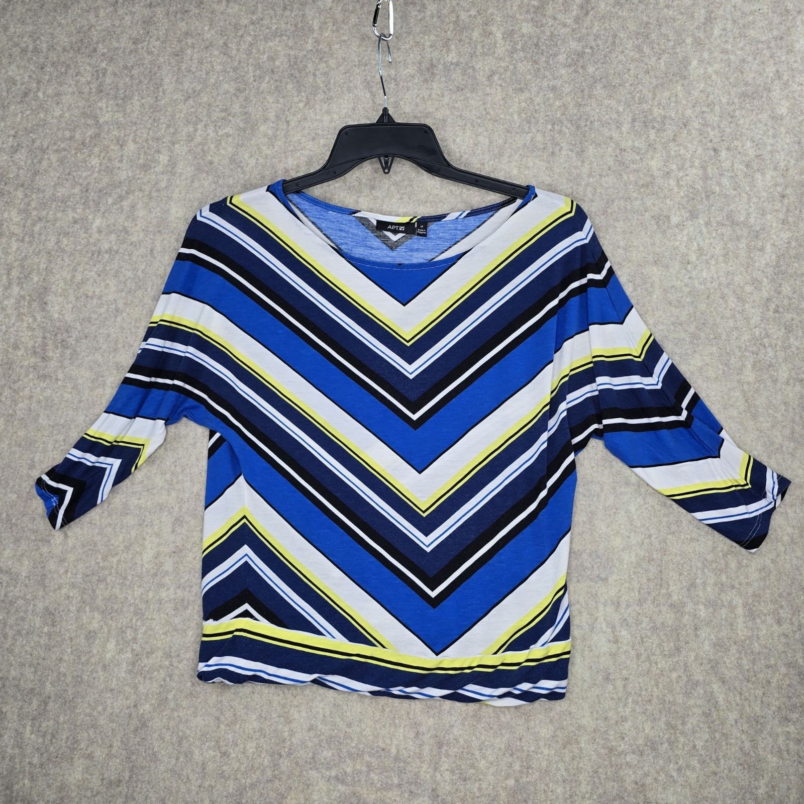 Apt. 9 Womens Top Blue Chevron Pattern Pull-On 3/4 Sleeves Size M Rayon