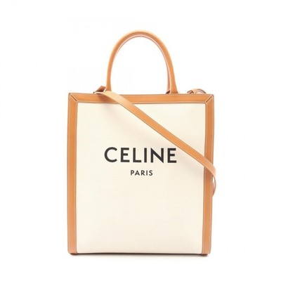 CELINE Small Vertical Cabas Shoulder Crossbody Tote Bag Canvas Leather White