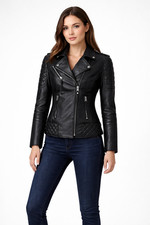 Giacca Motociclista Donna Vera Pelle di Agnello Elegante Slim Fit Stile Cappotto
