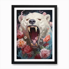 Polar Bear With Flowers Art Print Framed Wall Art Poster Canvas Print Picture