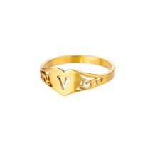 Fashion Hollow Initial Letter Heart Rings For Women Gold Color size 6-8