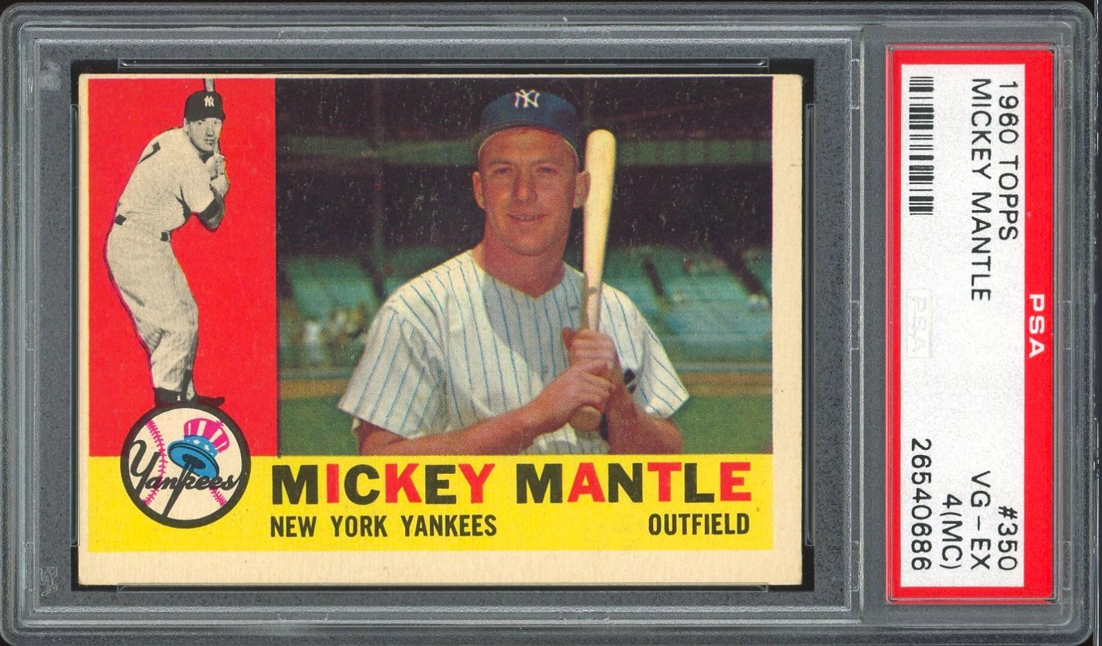 1960 Topps #350 Mickey Mantle PSA 4 (MC) VgEx.  Sharp!
