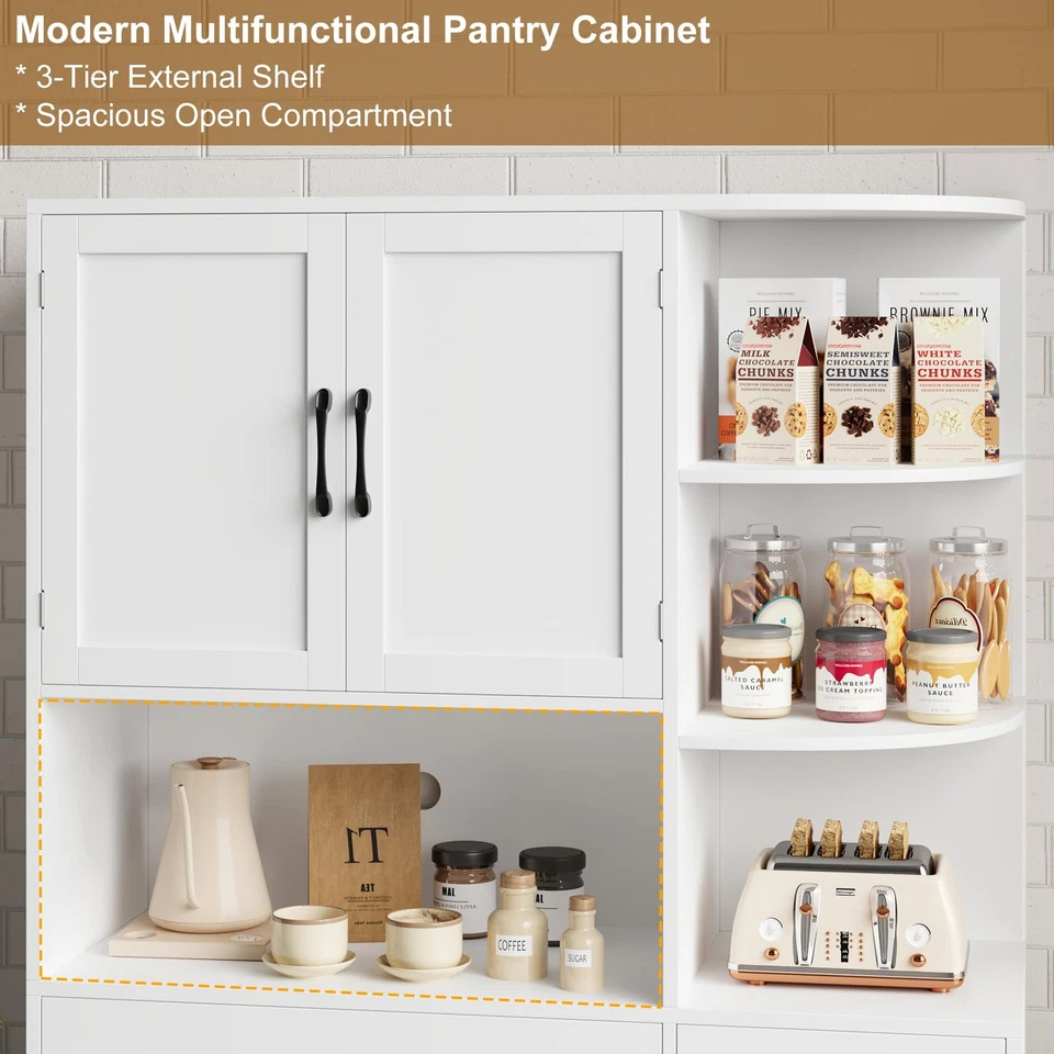 Armário de despensa de cozinha 67", cabana de cozinha moderna com 5 portas e 2 gavetas, ... - Imagem 2 de 4