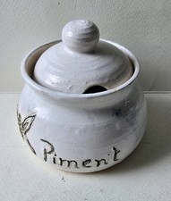 Handcrafted Pottery piment container with lid, signed at base