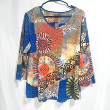 Multiples Women PXL Popover Blouse Top Multicolor Stretch 3/4 Sleeve Jersey Knit