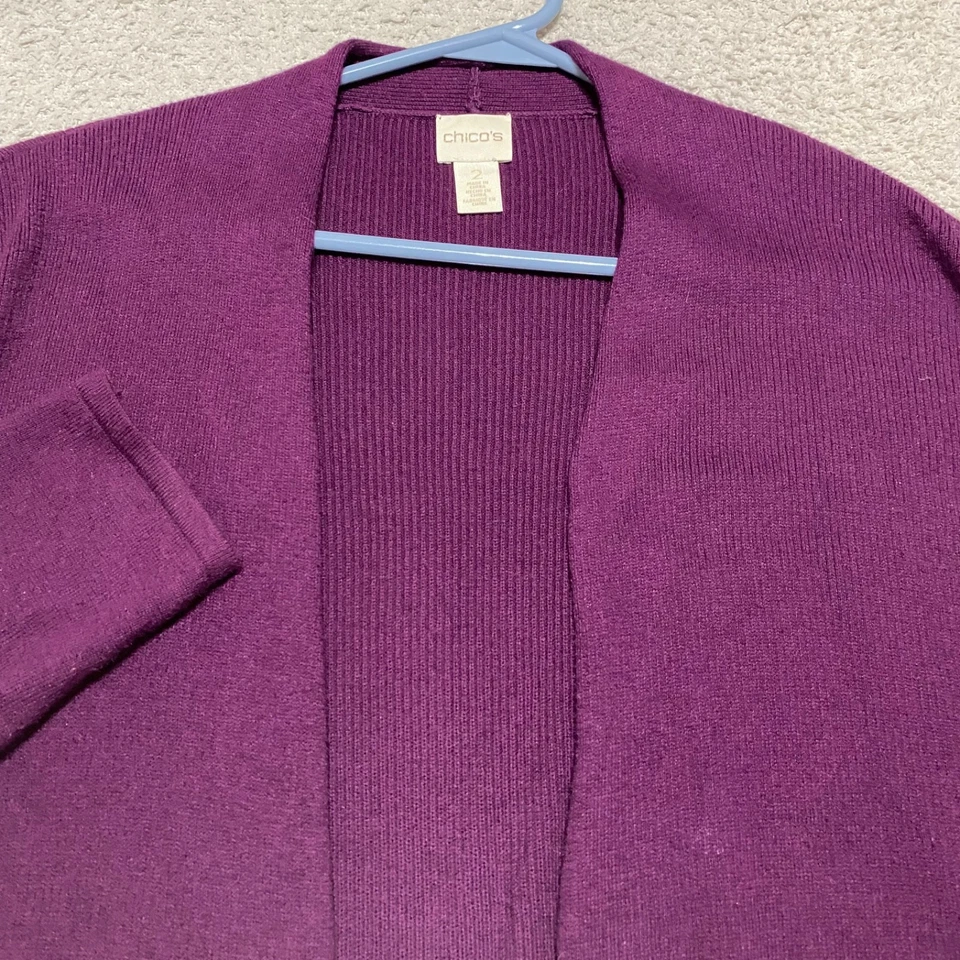 Chicos Mujer Grande Suéter Púrpura Cárdigan Bolsillos Frontales Abiertos Manga Larga Foto 4 de 4