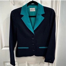 Vintage 90s Pendleton Navy Teal 100 Virgin Wool Notch Collar Blazer Jacket M