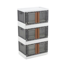 3 Pack Dual Doors Collapsible Storage Bins Plastic Storage Containers with Wheel
