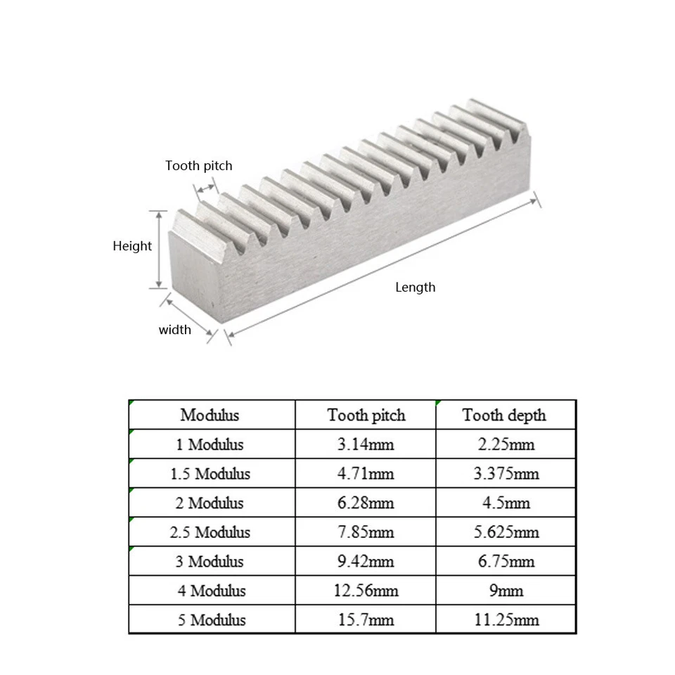 1、1.5、2、2.5、3 Modul Stirnzahnrad Zahnstangen C45 Stahl Länge 500mm Zahnstange - Bild 2 von 4