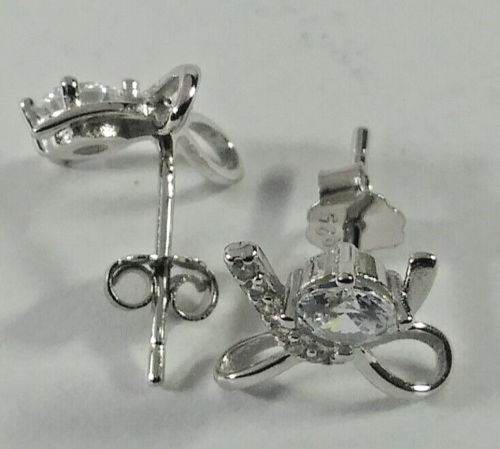 .925 ARGENTO STERLING rodiato FANTASIOSO fiocco 🎀 Orecchini cravatta zirconi 9MM - Foto 3 di 11