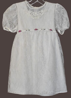 Vintage White Lace Girls Dress Sz 6 Pageant Party Easter Her Majesty Lined Slip
