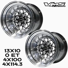 13X10 VMS RACING REVOLVER BLACK POLISHED DRAG RACE RIMS WHEELS 4X100/4X114 0 ET
