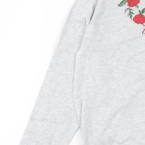 H&M Womens Grey Crew Neck Floral Cotton Blend Jumper Size S - Picture 9 of 12