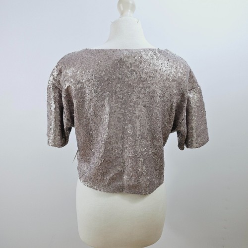 Anthropologie - Sequin Cropped T-Shirt - Pink Grey - Small - Picture 2 of 7