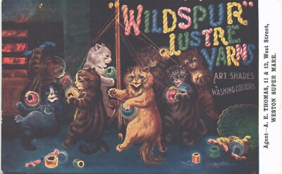 Louis Wain Katzen. Wildspur Garne Werbung. Agent-A.E.Thomas, Weston super Mare.