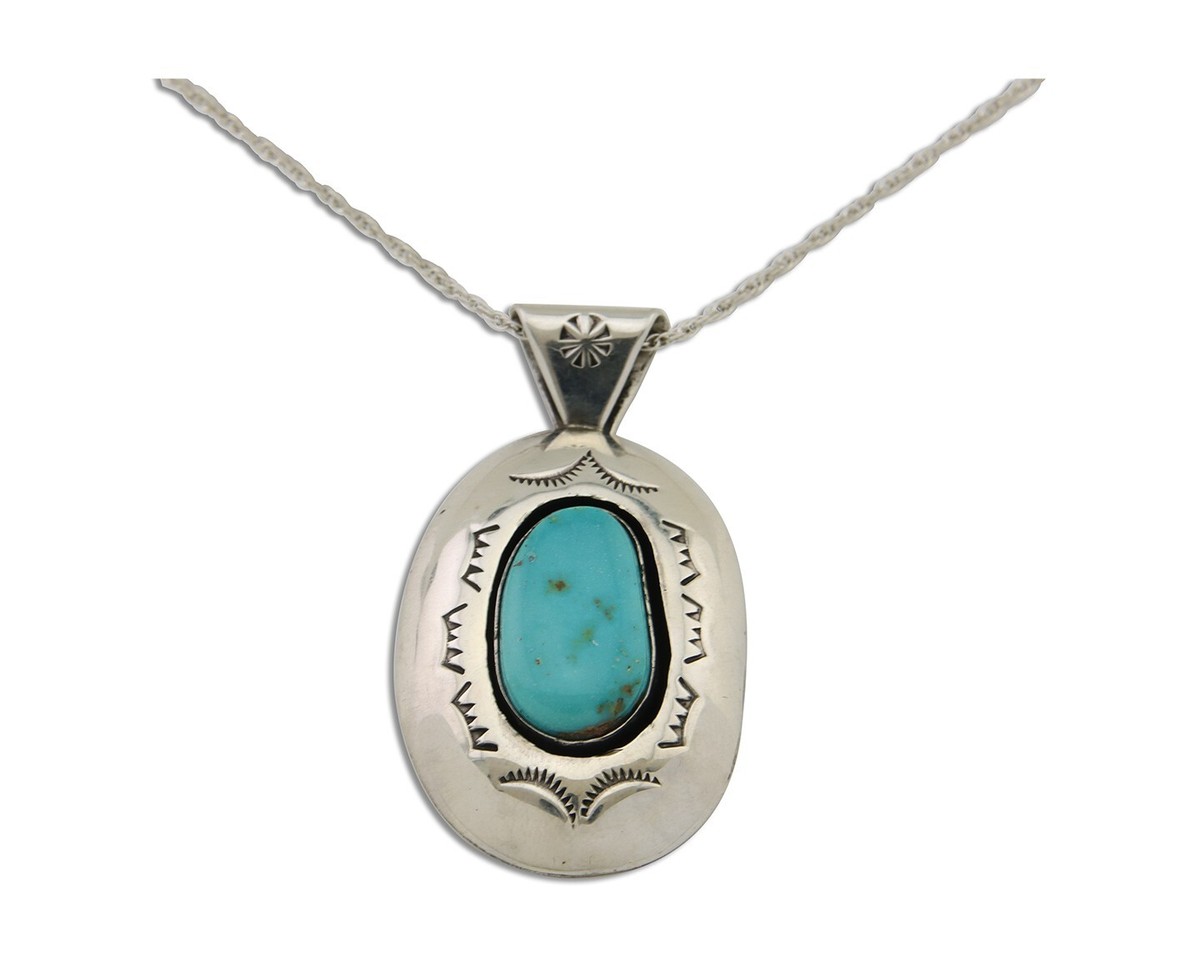 Navajo Necklace 925 Silver Natural Turquoise Artist Signed