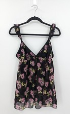 Victoria's Secret Angels Sleepwear Women's L Black Floral Babydoll Teddy Sheer