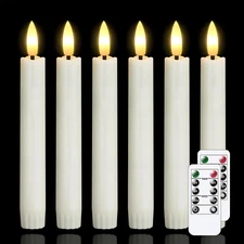 6.4 Inches Plastic LED Taper Candles with Remote and Timer,Ivory Flameless Batte