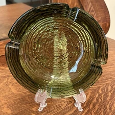Vintage Anchor Hocking Glass Ashtray Soreno Green Mid Century 6.25"