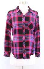 Rails Womens Hunter Black Red Coral Plaid Button Front Shirt Blouse Size S