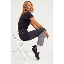 The Ragged Priest Stripe Panel Mom Jeans in Black  Gray Size 24