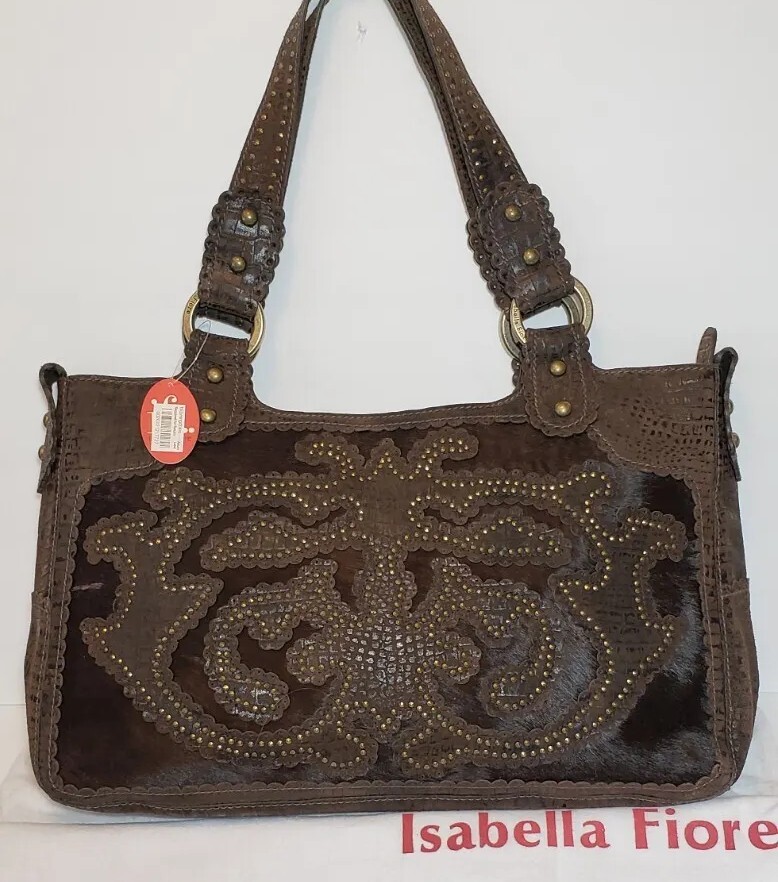 ISABELLA FIORE NWT ALDIC GING STUDDED LEATHER CALF HAIR  display picture 1