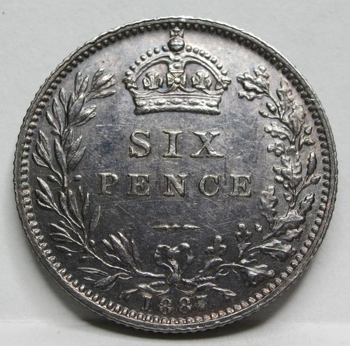 GREAT BRITAIN UK England 6 pence Sixpence 1887 XF AU Victoria Silver Crown #E40 - Picture 3 of 6