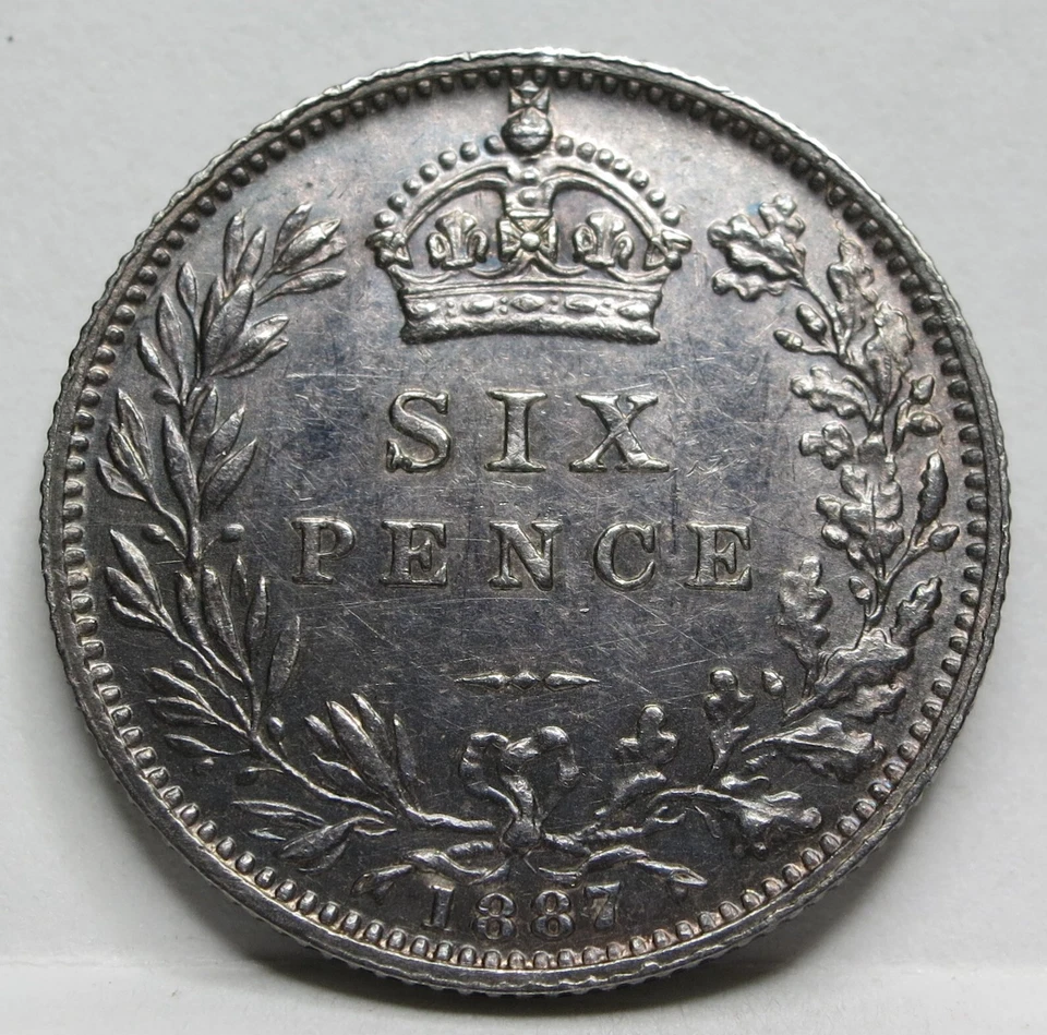 GREAT BRITAIN UK England 6 pence Sixpence 1887 XF AU Victoria Silver Crown #E40 - Image 3 of 4