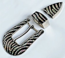 3pc BELT BUCKLE SET AB Rhinestones Fits 1.5" Clear finish blemish on back NWD