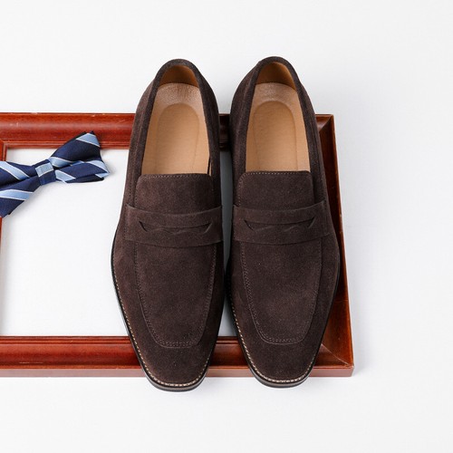 Korean Style Mens Slip On Loafers Real Suede Leather Flats Casual Business Shoes - Picture 2 of 27