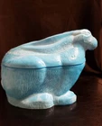 Blue Milk Glass Rabbit Rare Vintage Candy Dish Large