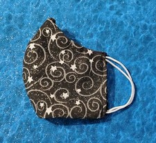 Washable Handmade Fabric Face Mask filter pocket GLITTER BLACK AND WHITE STARS