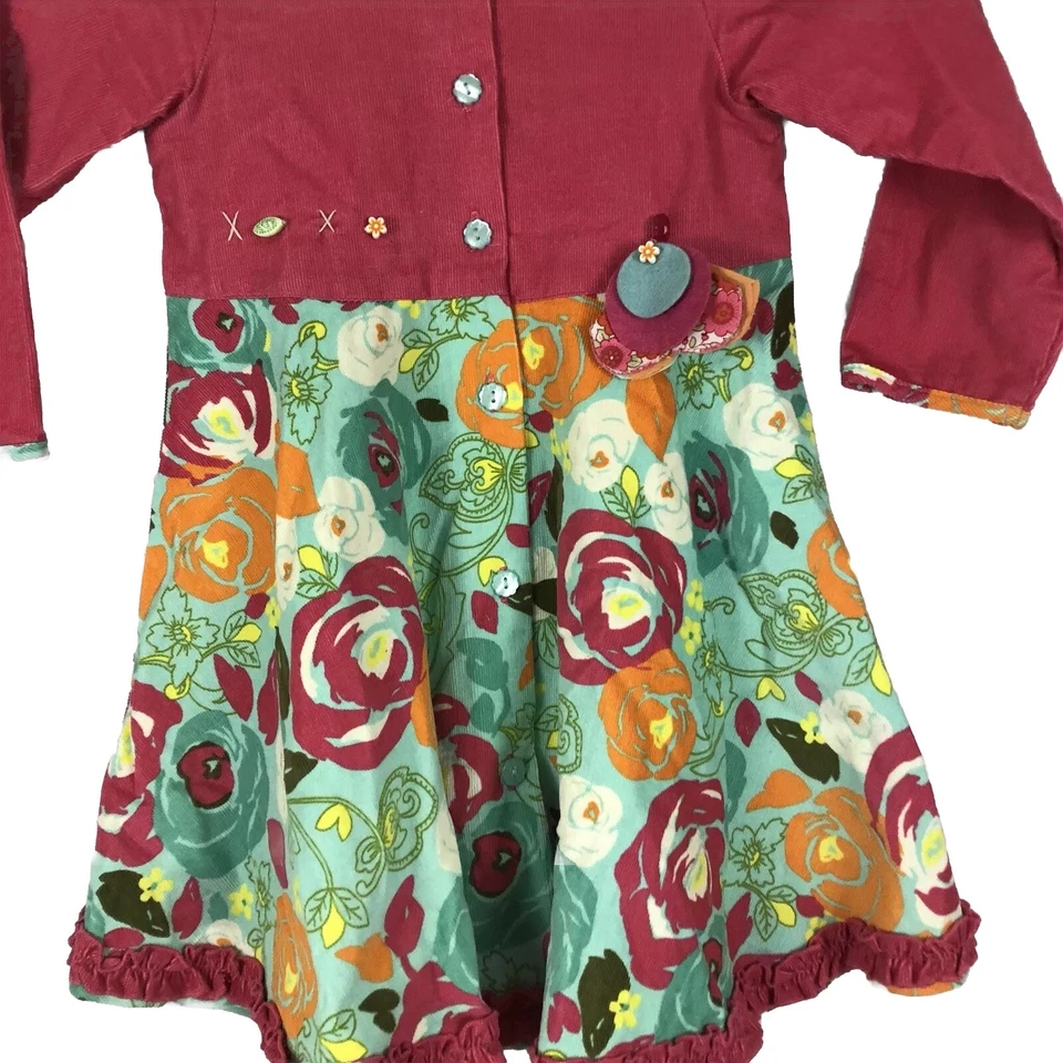 Vestido Baby Lulu Niñas Niños Talla 3T Rosa Floral Pana Manga Larga Colorido Foto 4 de 4