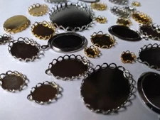 30 Gold Silver Lace Edge Bezel Cup Cabochon Tray Settings 7mm-40mm 18x13 25x18