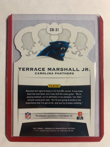 2021 Panini Chronicles Crown Royale RC Red Auto #D /75 Terrace Marshall Jr. - Picture 2 of 2
