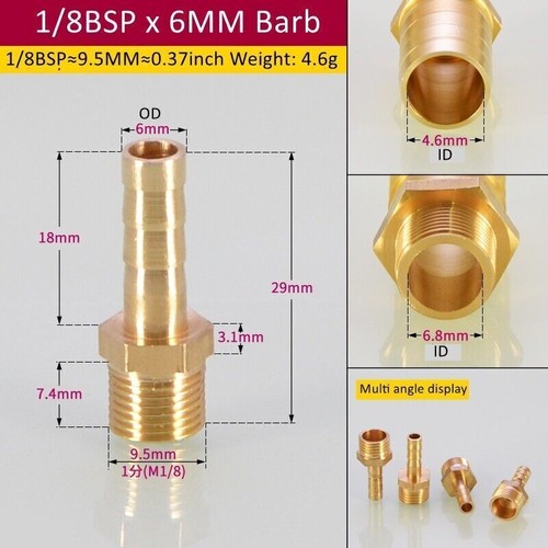 2Pcs Brass Joint 1/8 1/4 1/2 3/8 BSP Male Thread*6mm-16mm OD Barb Tail Kit - Picture 7 of 27
