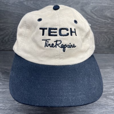 Vintage Hat Tech Tire Repairs Beige Black Baseball Cap Hat Mens