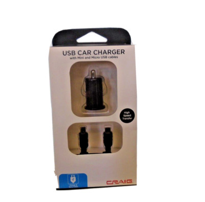 Craig USB Car Charger Mini & Micro Cables Black