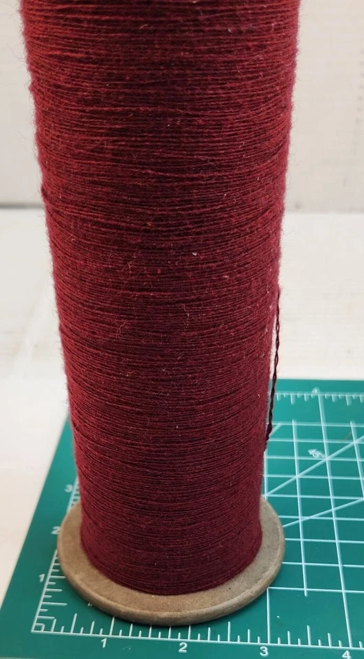 Vintage Spinning Machine Textile Spool Bobbin With Burgundy Thread Yarn 13x6 inc - Image 3 of 4
