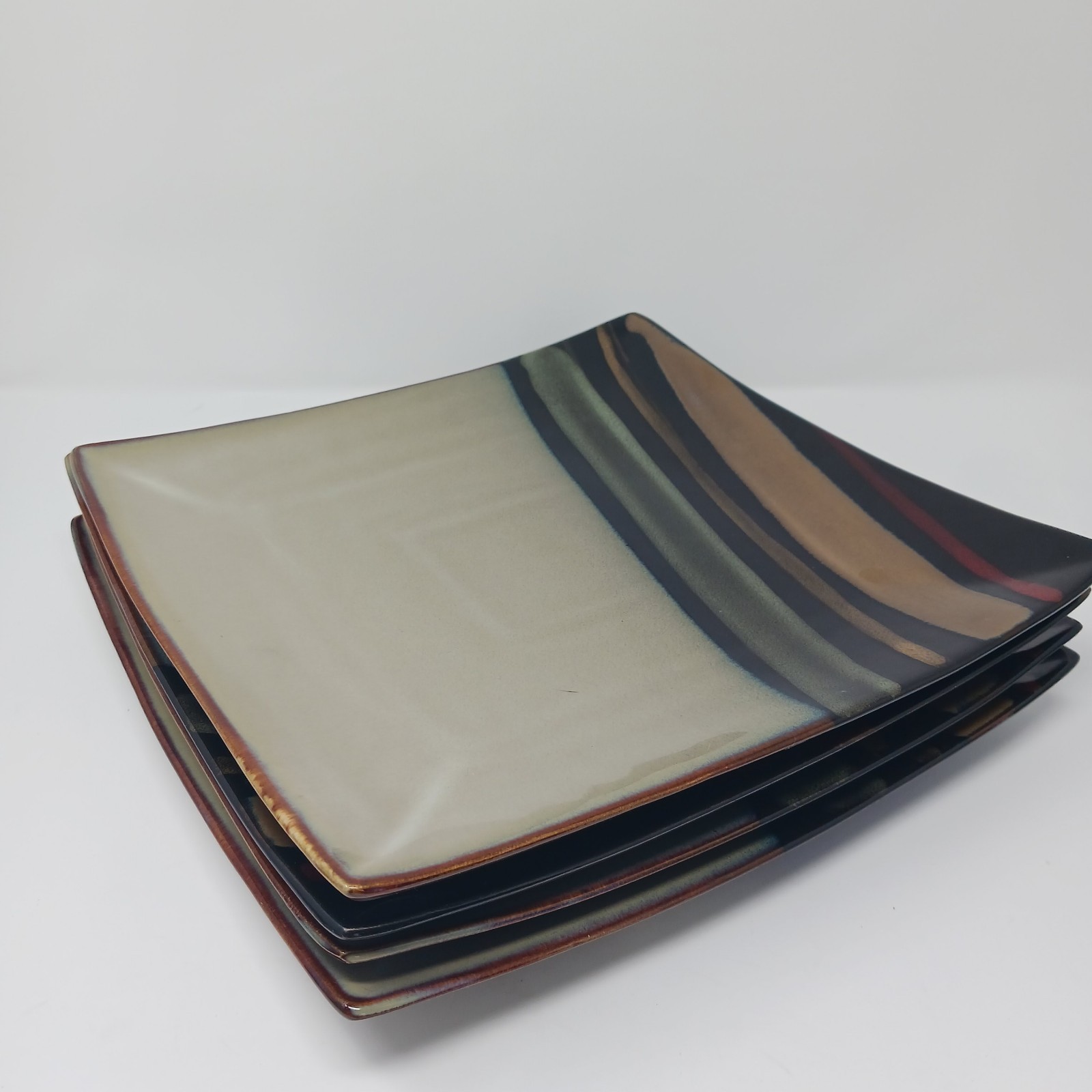 Of 4 Sango Avanti Black 4721 11" Square Plates. Read And See