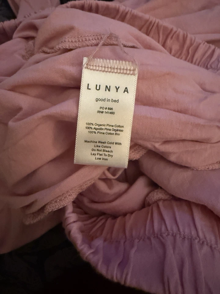 Pantalones de salón Lunya orgánicos Pima rosa pierna ancha talla mediana pijama bolsillos acogedores Foto 3 de 4