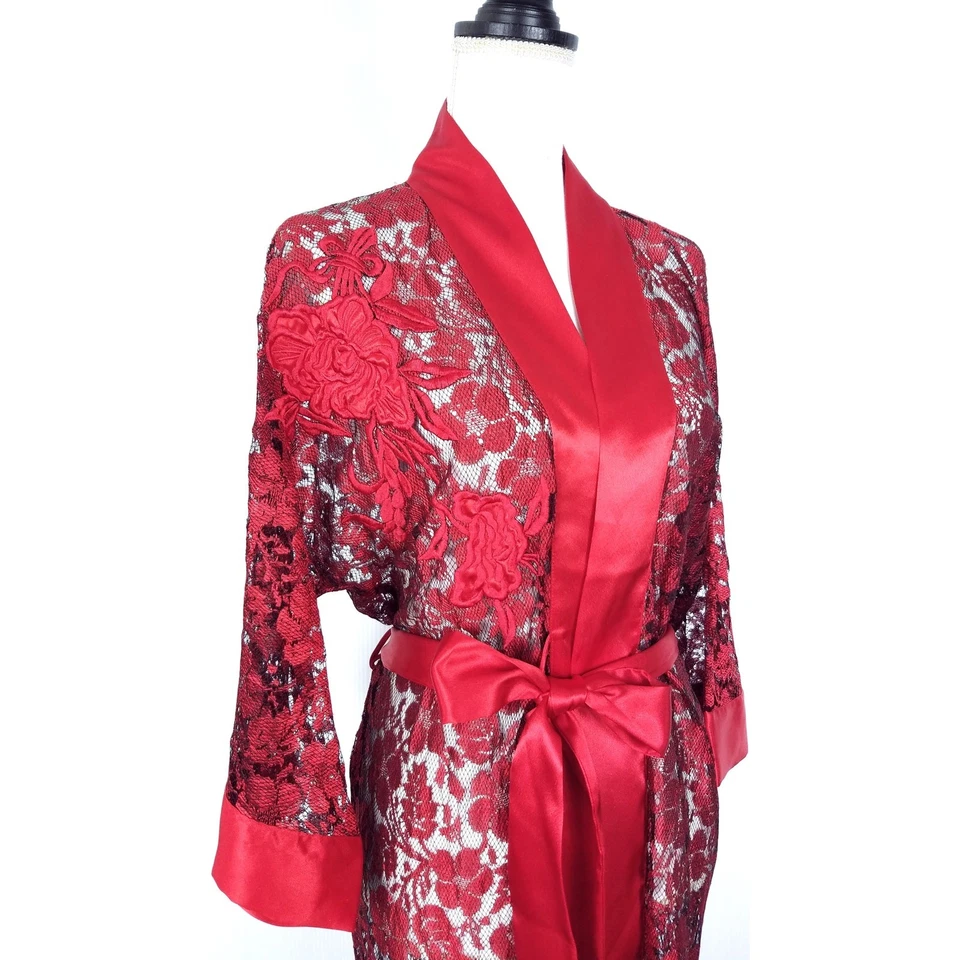 Bata Victoria's Secret Vintage Años 90 Etiqueta Dorada Roja Floral Encaje y Satén Talla Única Foto 4 de 4