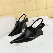 Women Wedges Heel Pumps Slingbakcs Pointed Toe High Heels Sandals Party Shoes