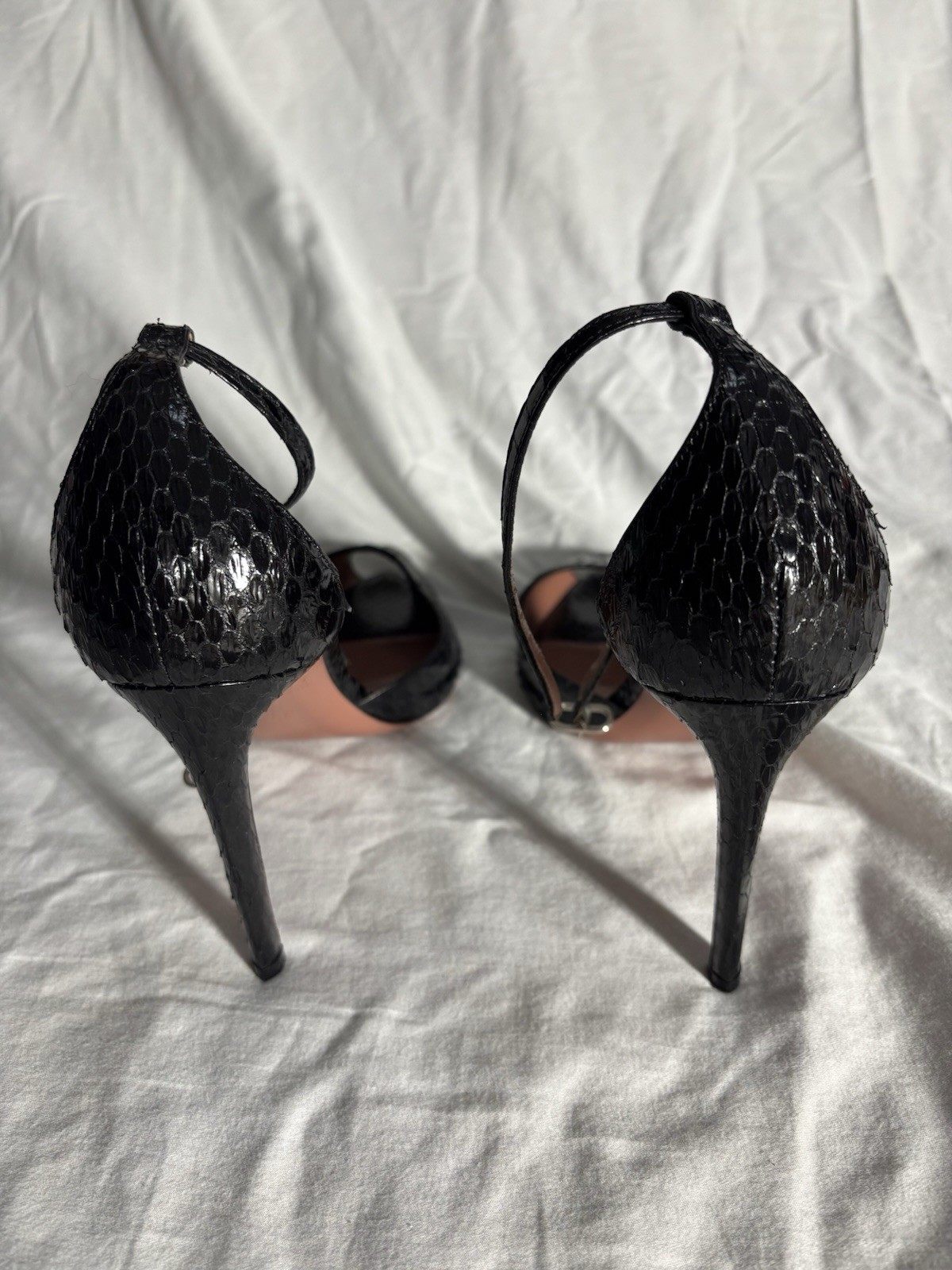 Bally black python leather 4-inch high heels size… - image 10