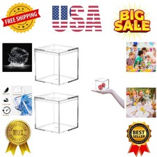 Small Acrylic Box Clear Square Cube 2 Packs Plastic Display Boxes with Lid Je...