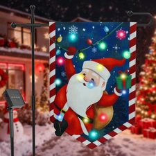Solar Christmas Garden Flag，8 Modes Double Sided Outdoor Christmas Decoration...